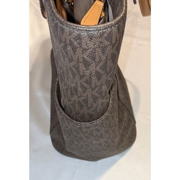 Michael Kors Signature Brown Coated Canvas Jet Set East West Tote Bag Purse - Picture 7 of 15